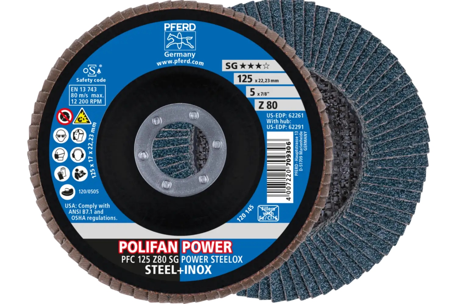 Picture of Pferd Flap Disc, 5" x 7/8, Z SG Power Steelox, 80 Grit, T29, Conical, Zirconia